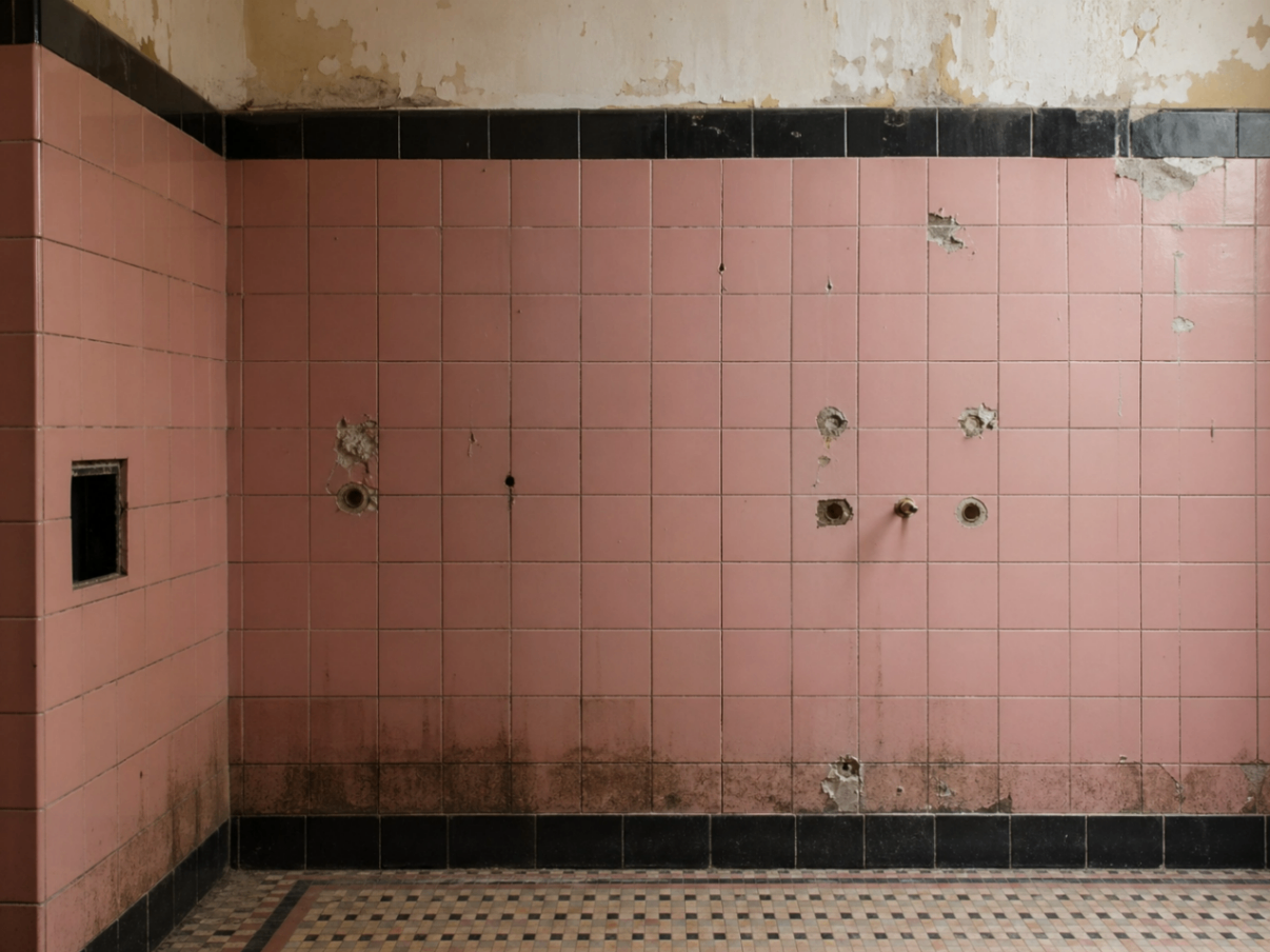Before - Vintage Pink Tile Wall Transformation