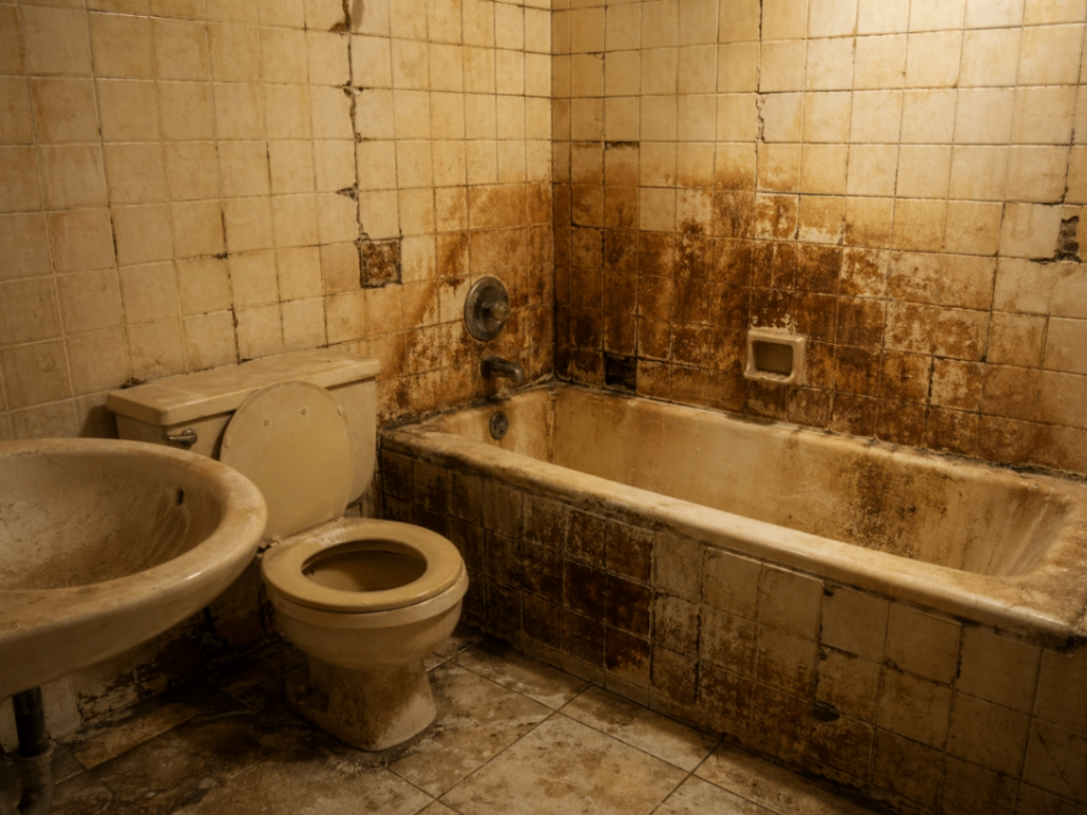 Before - Severely Stained Tile & Tub Restoration