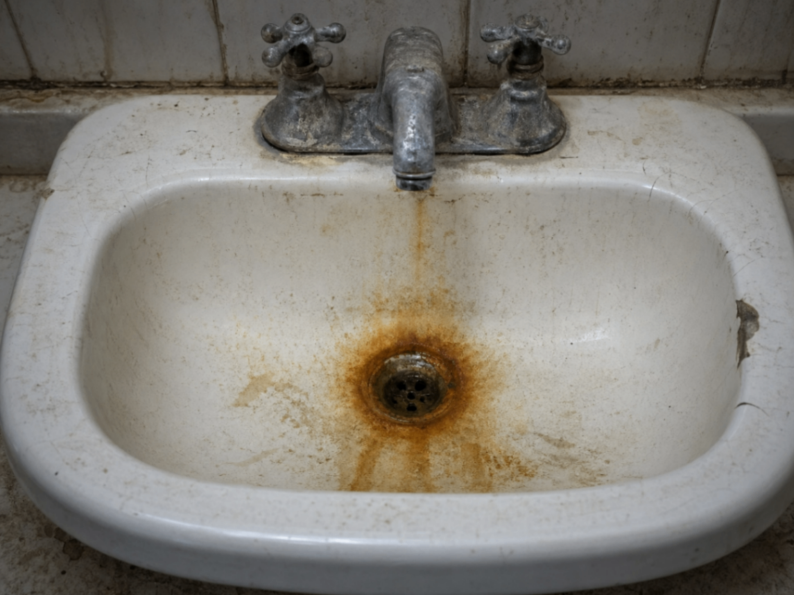 Before - Rust-Stained Porcelain Basin Rescue